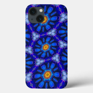 Abstract blauw bloemenpatroon iPhone 13 hoesje