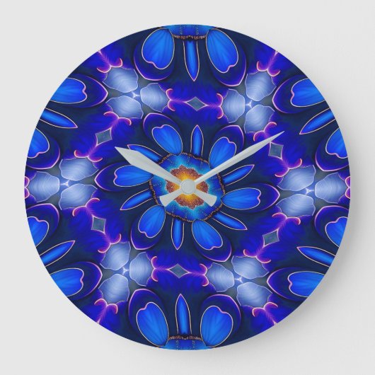 Abstract blauw bloemenpatroon grote klok (Voorkant)