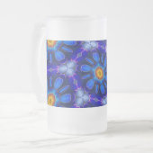 Abstract blauw bloemenpatroon matglas bierpul (Voorkant links)