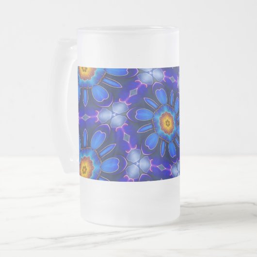 Abstract blauw bloemenpatroon matglas bierpul (Voorkant links)