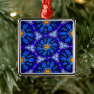 Abstract blauw bloemenpatroon metalen ornament