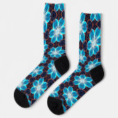 Abstract Blauw Bloemenpatroon Sokken (Links)