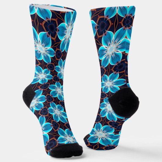 Abstract Blauw Bloemenpatroon Sokken (Gebogen)