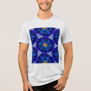 Abstract blauw bloemenpatroon Tri-Blend shirt