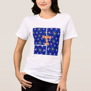 Abstract blauw bloemenpatroon Tri-Blend shirt