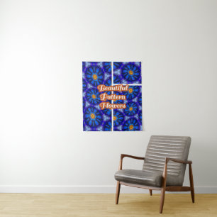Abstract blauw bloemenpatroon wandkleed