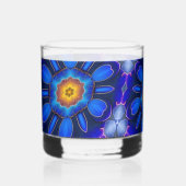 Abstract blauw bloemenpatroon whisky glas (Voorkant)
