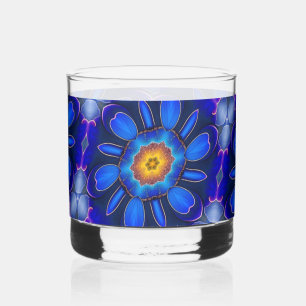 Abstract blauw bloemenpatroon whisky glas