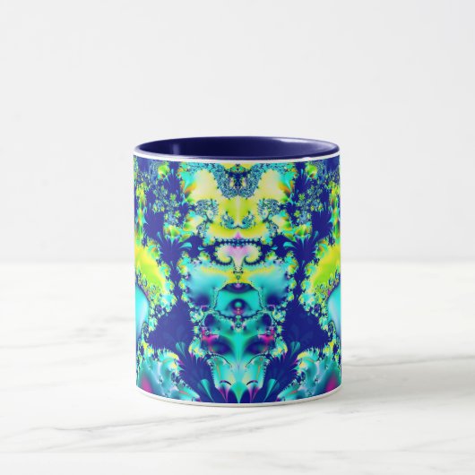 Abstract Blauw Cyaan Groen Fractal Mok (Midden)