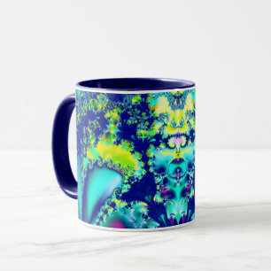 Abstract Blauw Cyaan Groen Fractal Mok