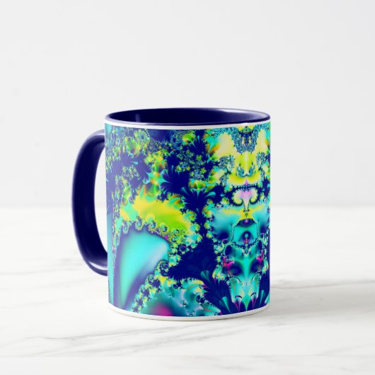 Abstract Blauw Cyaan Groen Fractal Mok (Voorkant links)