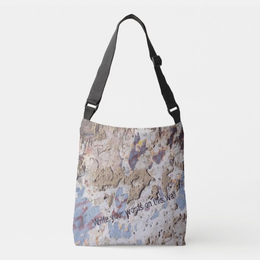 Abstract blauw en beige (gekraakte wand) crossbody tas (Voorkant)