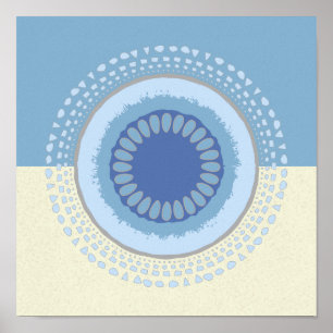 Abstract blauw- en creamventilatorontwerp Afdrukke Poster