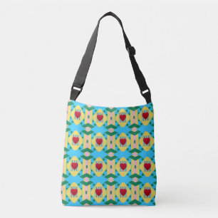 Abstract Blauw en Geel Patroon met Harten Crossbody Tas