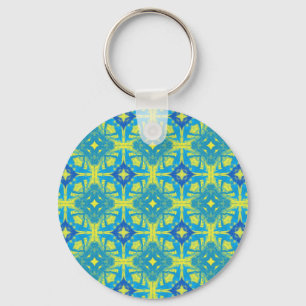 Abstract blauw en geel sleutelhanger