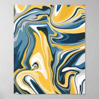 Abstract Blauw en Geel Stromend Patroon Poster