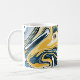 Abstract blauw en geel vloeiend patroon koffiemok