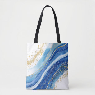 Abstract blauw en goud marmeren patroon draagtas