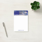 Abstract blauw en goud monogram Waterverf Post-it® Notes (Kantoor)