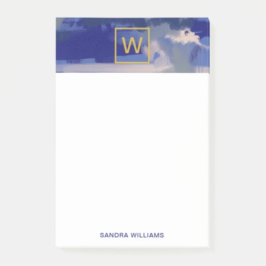 Abstract blauw en goud monogram Waterverf Post-it® Notes (Voorkant)
