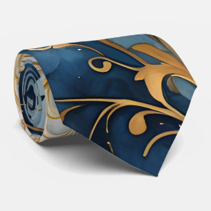 Abstract blauw en goud stropdas