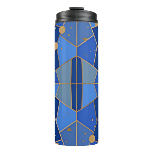 Abstract blauw en gouden design thermosbeker (Voorkant)