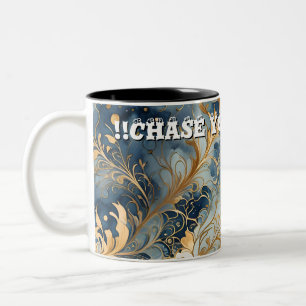 Abstract Blauw en Gouden Patroon Citaat Tweekleurige Koffiemok
