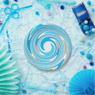 Abstract blauw en grijs spiral papieren bordje