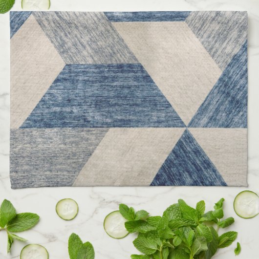 Abstract blauw en grijs theedoek (Gevouwen)