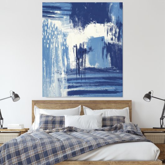Abstract blauw en ivoor canvas afdruk (Insitu (Slaapkamer))