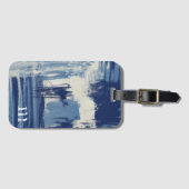 Abstract blauw en ivoor mixed media bagagelabel (Voorkant (horizontaal))