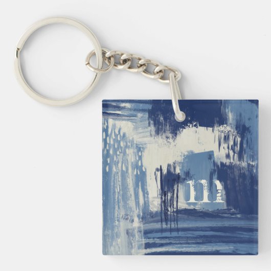 Abstract blauw en ivoor sleutelhanger (voorkant)