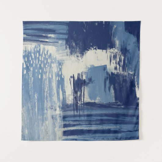 Abstract Blauw en Ivoorkleurig Mixed Media Wandkleed (Voorkant)