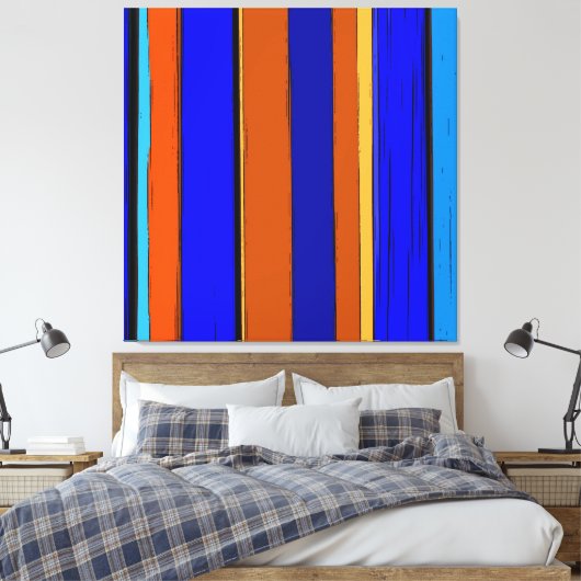 Abstract blauw en Oranje 930 - verticale strepen Canvas Afdruk (Insitu (Slaapkamer))