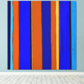 Abstract blauw en Oranje 930 - verticale strepen Canvas Afdruk (Insitu (Houten vloer))