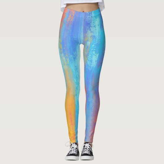Abstract blauw en Oranje Leggings (Voorkant)