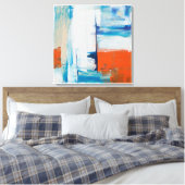 Abstract Blauw en Oranje Moderne Kunst Canvas Afdruk (Insitu (Slaapkamer))