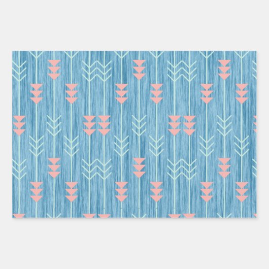 Abstract blauw en roze geometrisch inpakpapier vel (Voorkant 3)