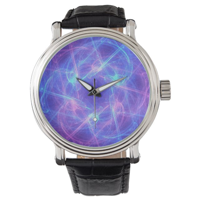 Abstract blauw en roze spiraalvormige fractal horloge (Voorkant)