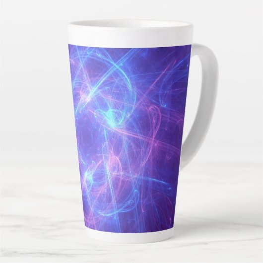 Abstract blauw en roze spiraalvormige fractal latte mok (Rechterhoek)