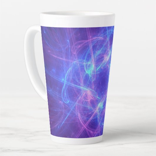 Abstract blauw en roze spiraalvormige fractal latte mok (Linkerhoek)