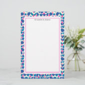 Abstract blauw en roze stip patroon briefpapier (Staand voorkant)