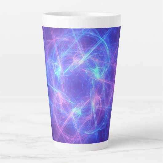 Abstract Blauw en Roze Zirly Fractal Latte Mok (Voorkant)