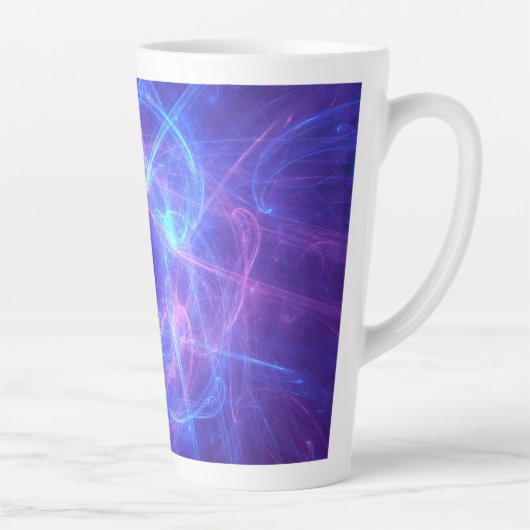 Abstract Blauw en Roze Zirly Fractal Latte Mok (Rechts)