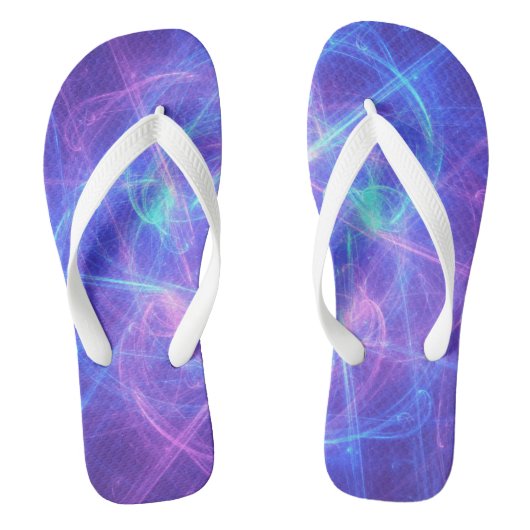 Abstract Blauw en Roze Zirly Fractal Teenslippers (Voetbed)