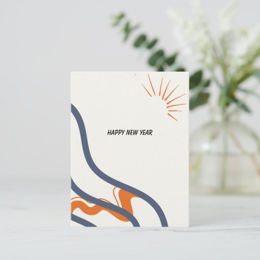 Abstract blauw en Sinaasappel 2025 Nieuwjaar Briefkaart (Staand voorkant)