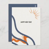 Abstract blauw en Sinaasappel 2025 Nieuwjaar Briefkaart (Voorkant / Achterkant)