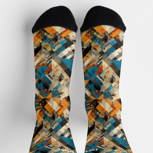 Abstract blauw en Sinaasappel – Custom Artistic Sokken (Top)