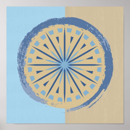 Abstract blauw en Tan Starburst Cirkel Ontwerp Afd Poster (Voorkant)