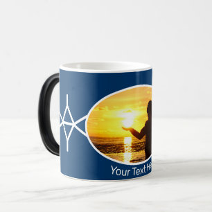 Abstract blauw en wit met foto en tekst! magische mok